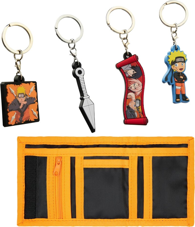 Naruto Wallet and 4 Keyrings or 6 Keychain Set for Boys Girls Trifold Wallet Zippered Coin Pocket Anime Gift for Kids - Image 5